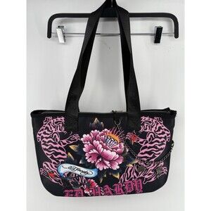 Ed Hardy Tattoo Print Multicolor Floral Skull Tote Bag ~NWT